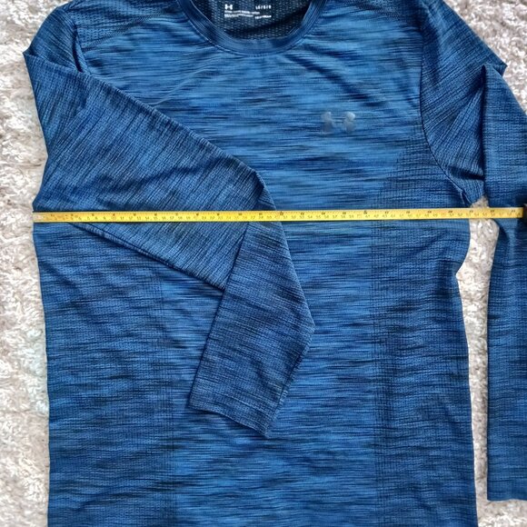 Under Armour Mens Pullover Long Sleeve Running Shirt Fitted Blue Black Size Lg - Picture 7 of 9